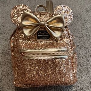 Loungefly Disney Parks Rose Gold Sequin Mini Backpack